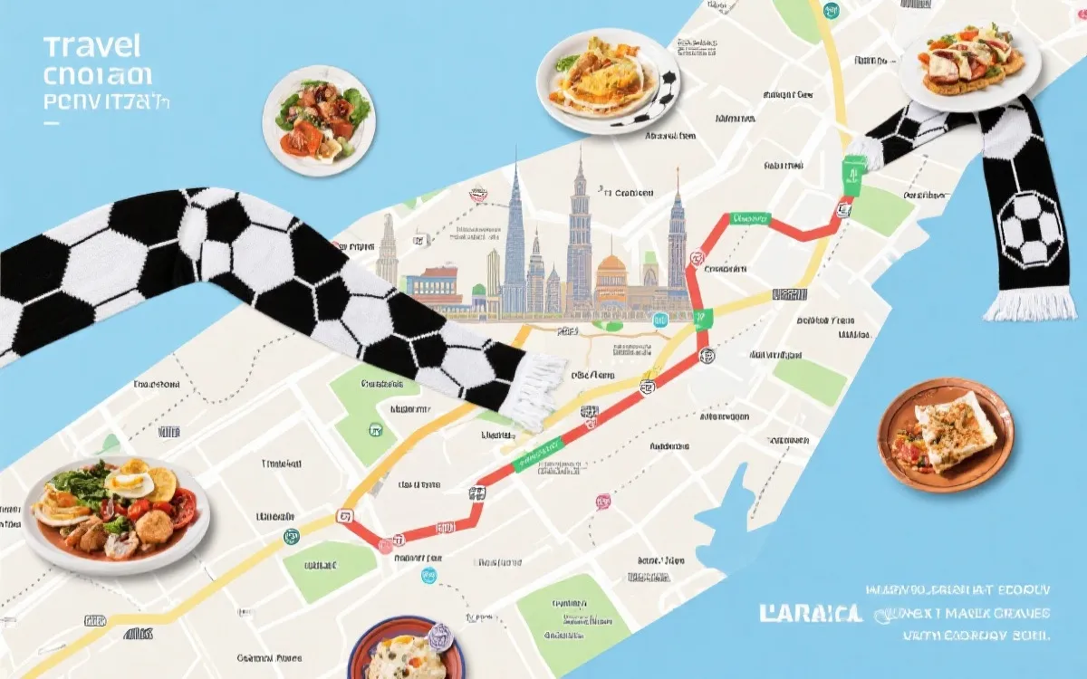 亚特兰大城市地标与美食拼贴风格的旅行路线示意图