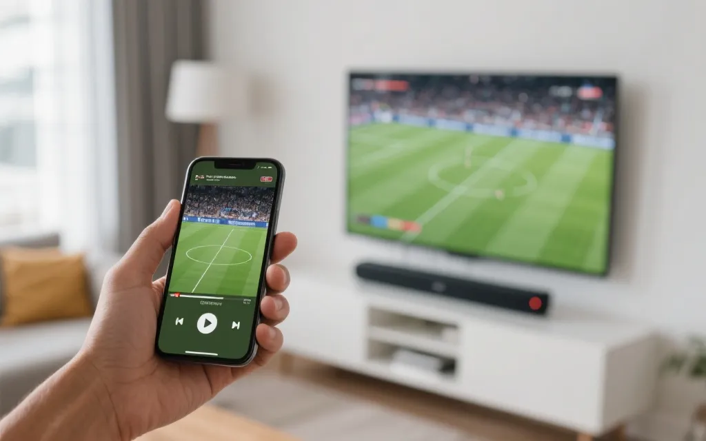 手机投屏到电视与音响联动的多设备观赛设置示意